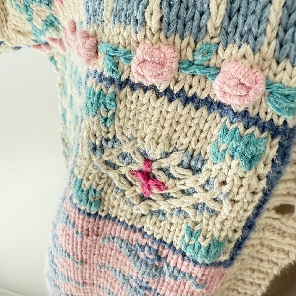 Bryn Connelly Boho Patchwork Textured Cardigan in Soft Pastels Medium - Picture 3 of 13
